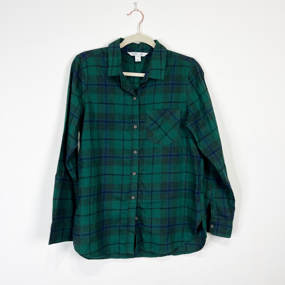 Old Navy the classic shirt green and blue plaid button up shirt Size Medium